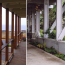 A diptych showing the side deck looking toward the ocean, and a walkway under the deck.